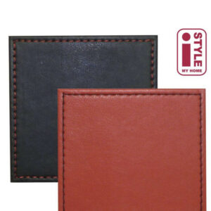 4 Hand Made Faux Leather Coasters Revisable Red & Black Boarder Stitch Set Of 4