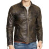 Men’s Distressed Brown Biker Leather Jacket