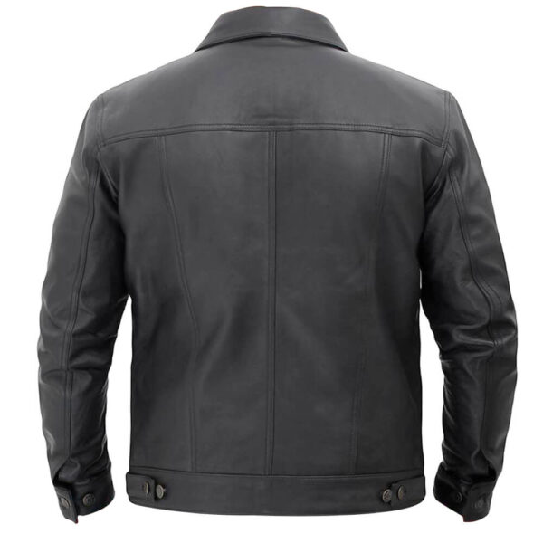 Men's Denim Style Black Leather Trucker Jacket