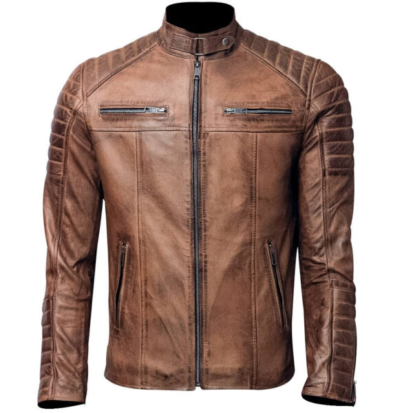 Men's Vintage Tan Brown Biker Leather Jacket