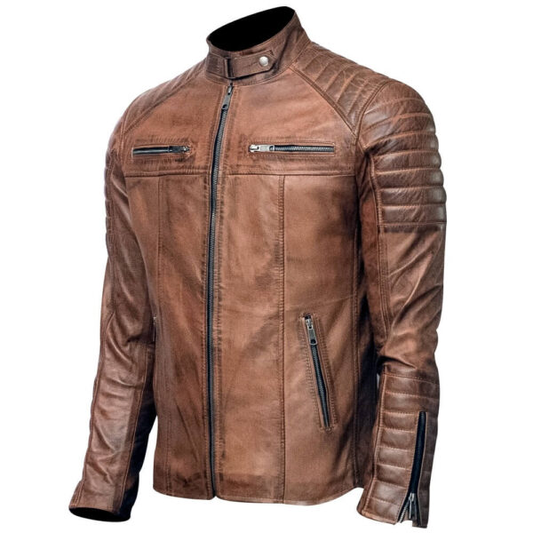 Men's Vintage Tan Brown Biker Leather Jacket