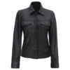 Ladies Black Real Leather Trucker Jacket