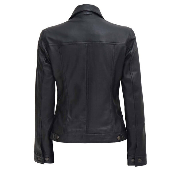 Ladies Black Real Leather Trucker Jacket