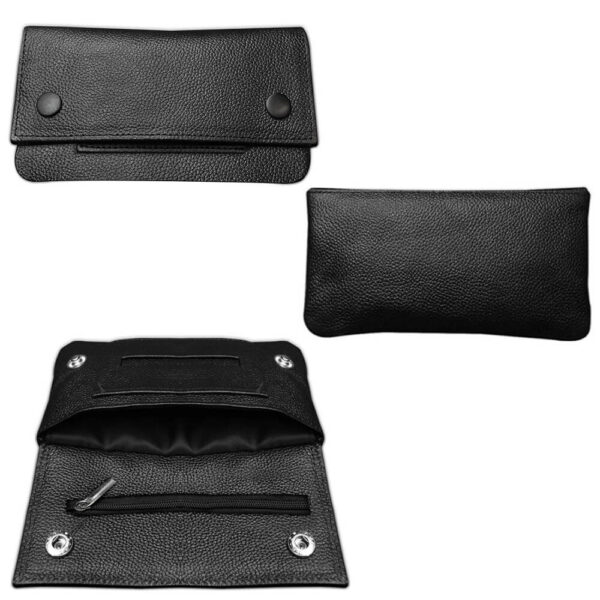 Black Real Leather Tobacco Pouch Unisex