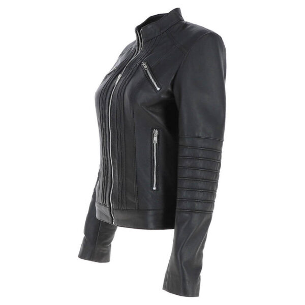 Ladies Black Leather Biker Style Jacket