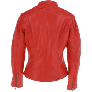 Ladies Red Retro Genuine Leather Biker Jacket