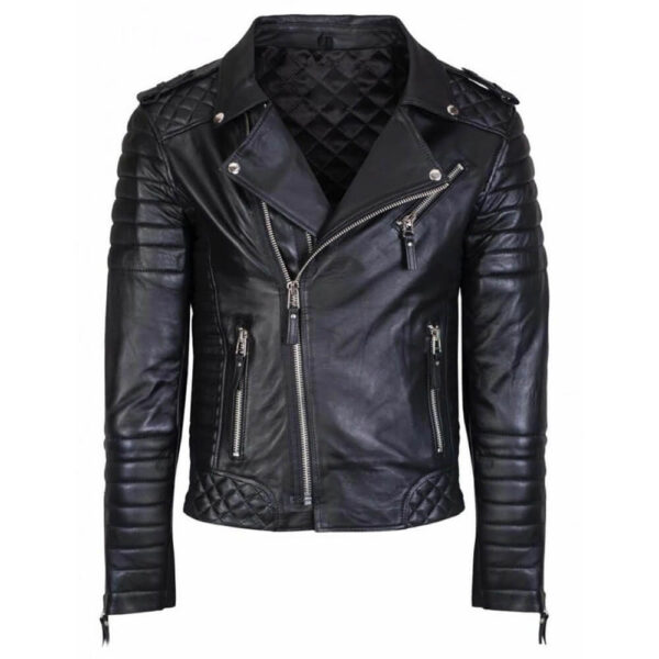 Men's Black Diamond Quilted Biker Leather Jacket