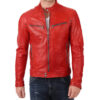 Men's Hot Red Leather Cafe Racer Style Jacket