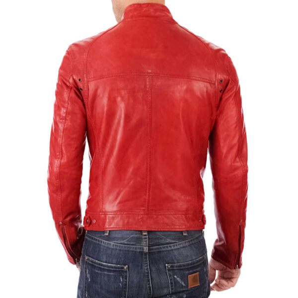 Men's Hot Red Leather Cafe Racer Style Jacket