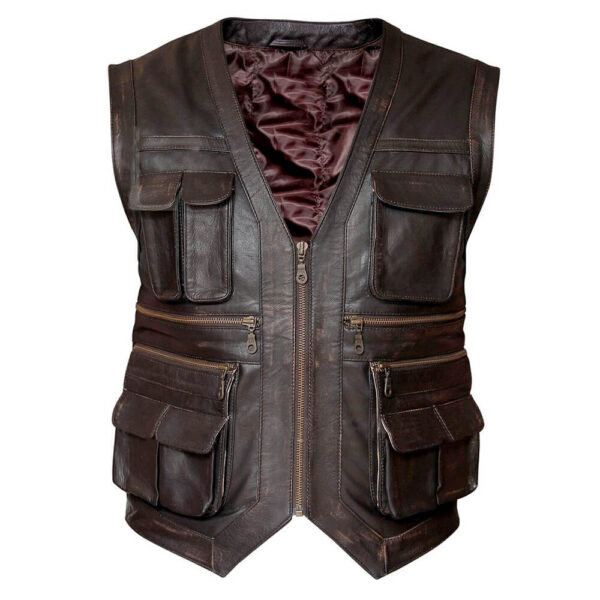 Men's Modern Adventurer Brown Leather Biker Vest