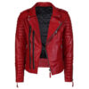 Men's Quilted Biker Real Red Leather Jacket