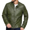 Men's Vintage Green Leather Cafe Racer Jacket