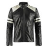 Men's White Stripes Black Leather Jacket