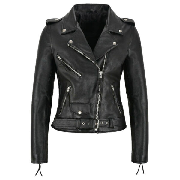 Women's Asymmetrical Style Racer Leather Jacket