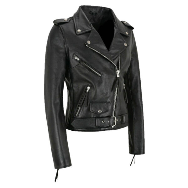 Women's Asymmetrical Style Racer Leather Jacket