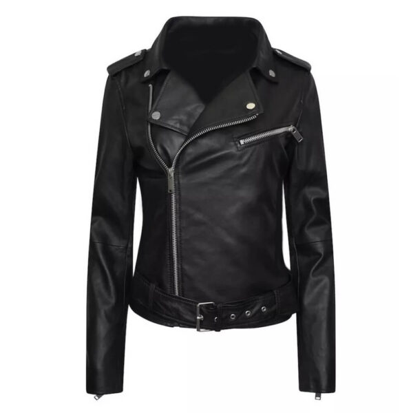 Women's Bold Fashion Real Leather Black Jacket