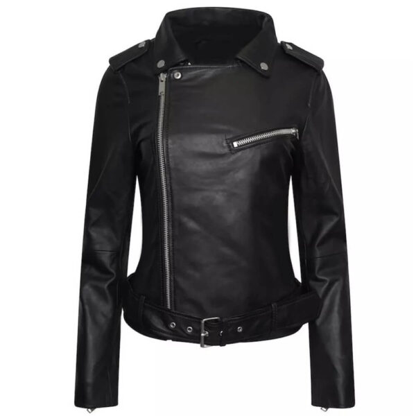 Women's Bold Fashion Real Leather Black Jacket