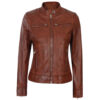 Women's Cafe Racer Brown Leather Jacket