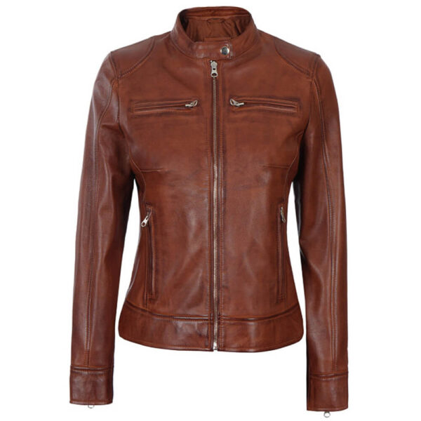 Women's Cafe Racer Brown Leather Jacket