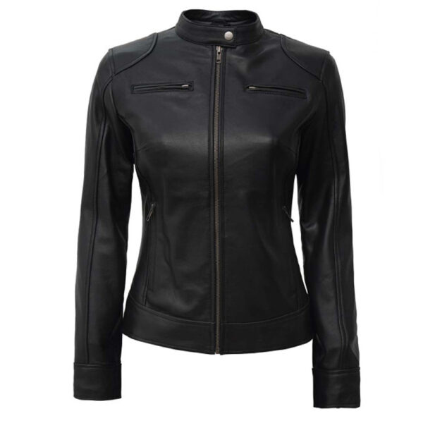 Women's Cafe Racer Black Leather Jacket