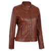 Women's Cafe Racer Brown Leather Jacket