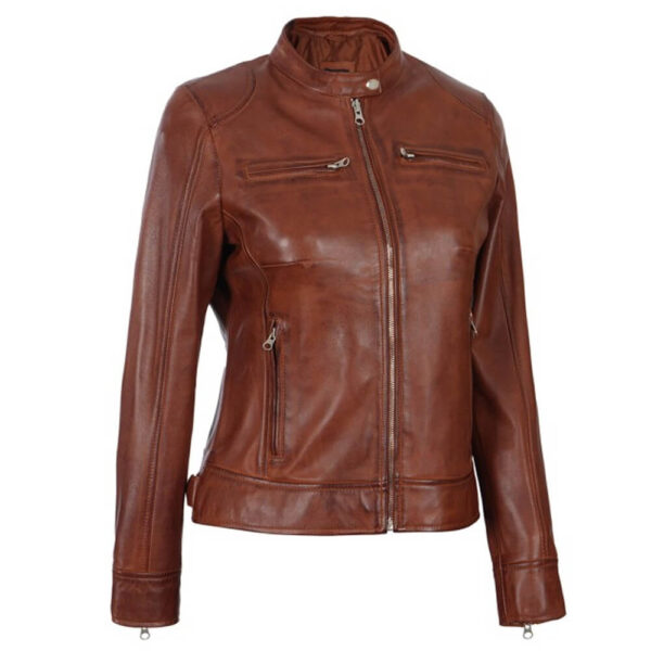 Women's Cafe Racer Brown Leather Jacket