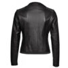 Women's Collarless Real Leather Black Jacket