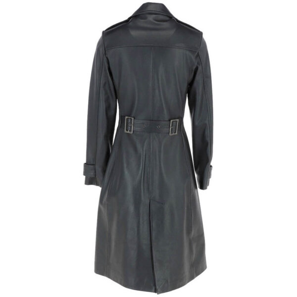 Women's Double Breasted Black Leather Trench Coat