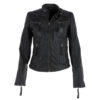 Women's Genuine Black Retro Cafe Racer Jacket