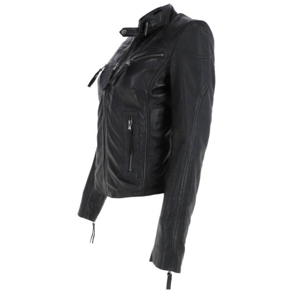 Women's Genuine Black Retro Cafe Racer Jacket