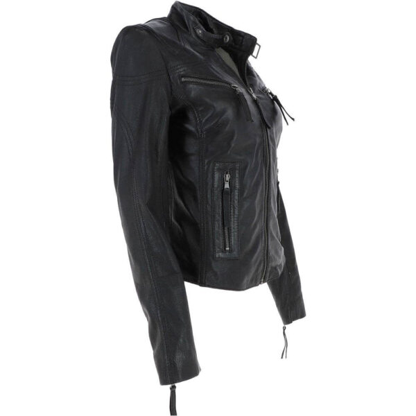 Women's Genuine Black Retro Cafe Racer Jacket