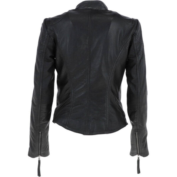 Women's Genuine Black Retro Cafe Racer Jacket