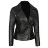 Women's Quilted Sleeves Black Leather Jacket