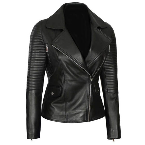 Women's Quilted Sleeves Black Leather Jacket