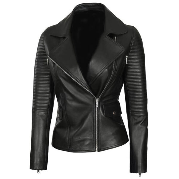 Women's Quilted Sleeves Black Leather Jacket