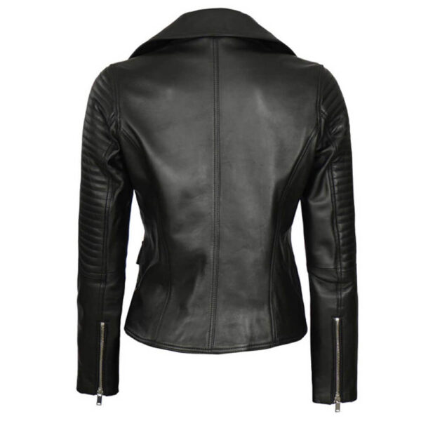 Women's Quilted Sleeves Black Leather Jacket