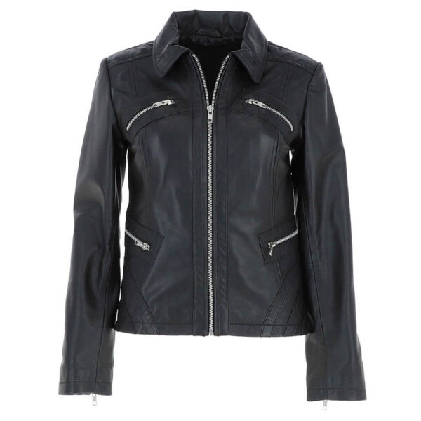 Women's Real Black Leather Slim Fit Jacket