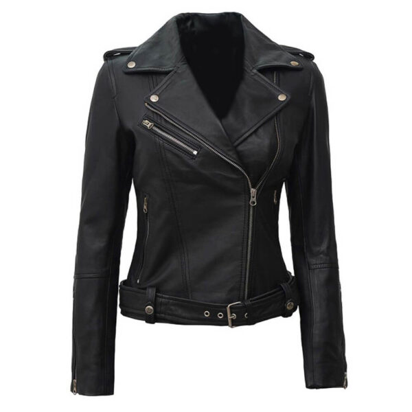 Women's Leather Black Moto Racer Style Jacket